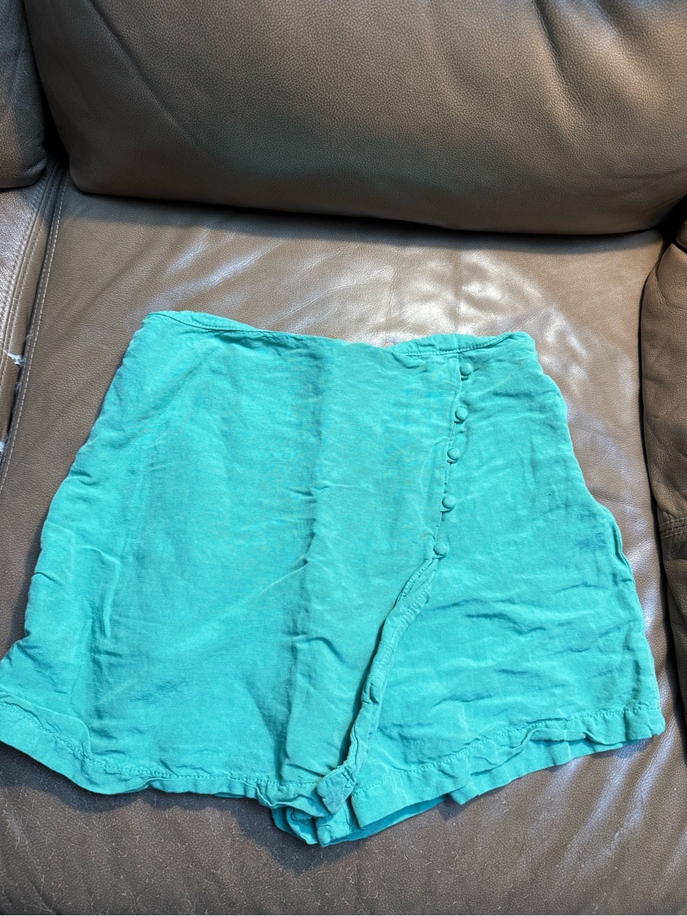 Zara Teal Button-Detail Mini Skirt